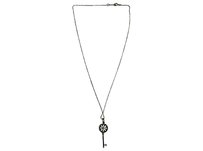 TIFFANY & CO. Daisy Key Pendant Chain Necklace in Diamond and Silver Metal Silvery  ref.1023362