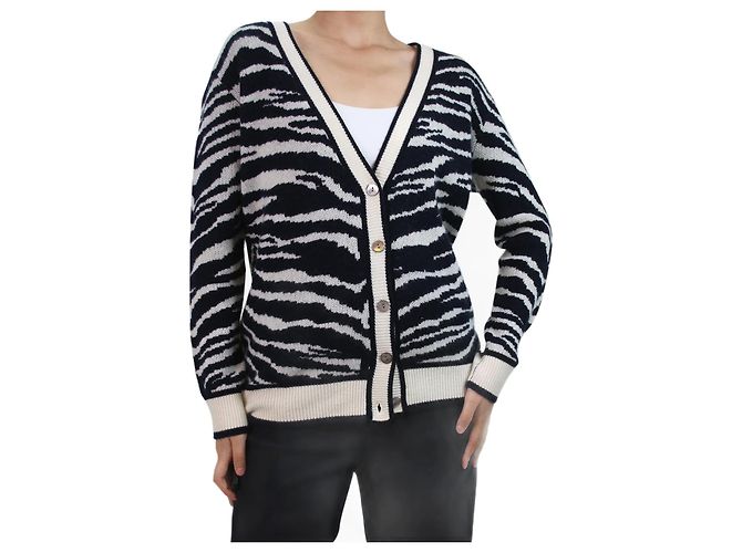 Autre Marque Blauer Cardigan mit Zebramuster – Größe S