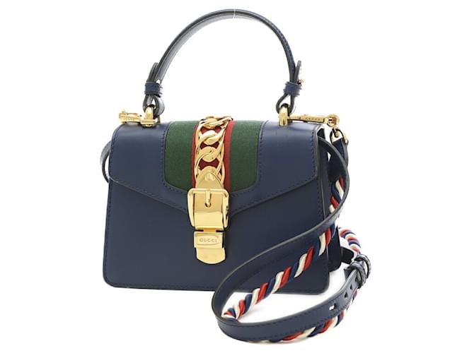 Gucci Sylvie Navy blue Leather  ref.1023476