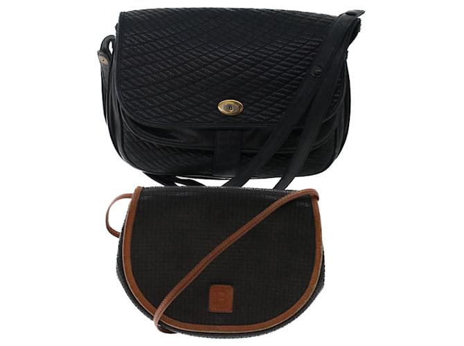 BALLY Shoulder Bag Leather 2Set Black Brown Auth bs6962  ref.1023614