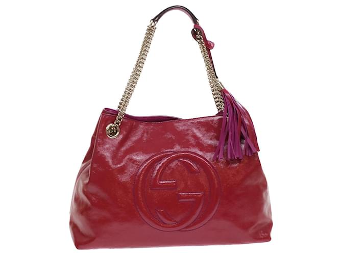 Gucci Soho Pink Patent Leather Chain Shoulder Bag in Very Good Condition (308982)