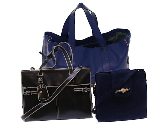 BALLY Boston Bag Shoulder Bag Leather Suede 3Set Blue Navy black Auth bs6964 Navy blue  ref.1023684