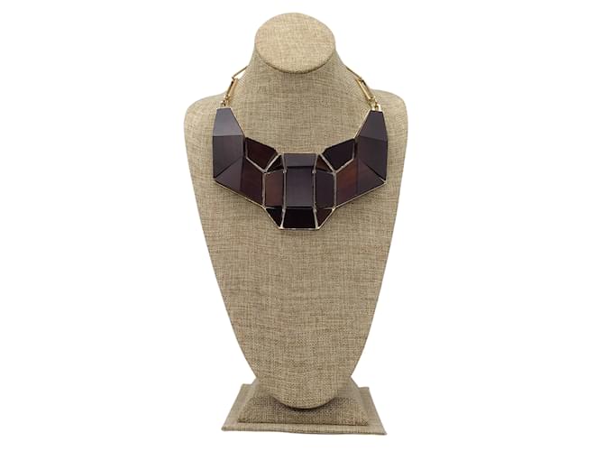 Gianfranco Ferré Gianfranco Ferre Vintage Brown / Gold Wood and Metal Geometric Necklace  ref.1023782