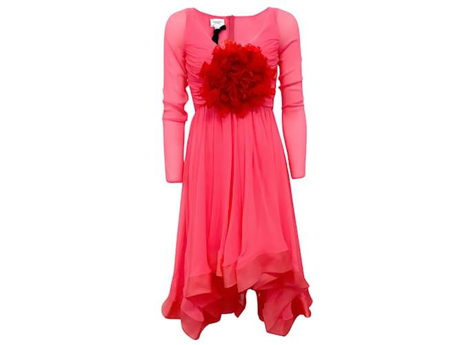 Giambattista Valli Bouganville Silk Georgette Dress with Flower Pink  ref.1023791