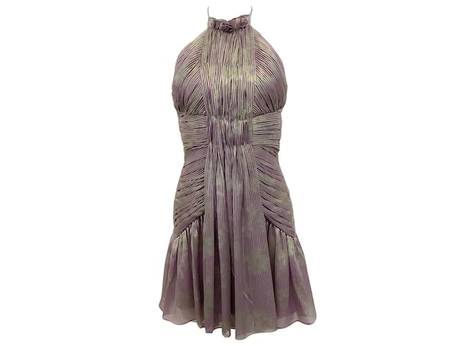 Alexis Purple / Grünes Leina Neckholder-Kleid mit Rüschen Lila Viskose  ref.1024029