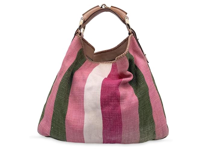 Gucci Baiadera Striped Pink Canvas Large Horsebit Hobo Tote Bag Cloth  ref.1024093