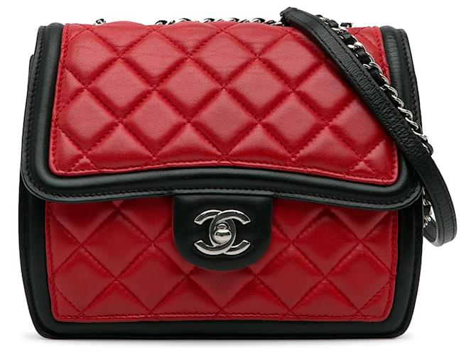 Chanel Red Mini Square Graphic Flap Crossbody Bag Black Leather