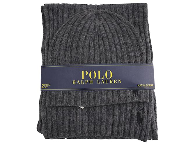 Polo Ralph Lauren Mütze und Schal aus grauer Wolle  ref.1024481