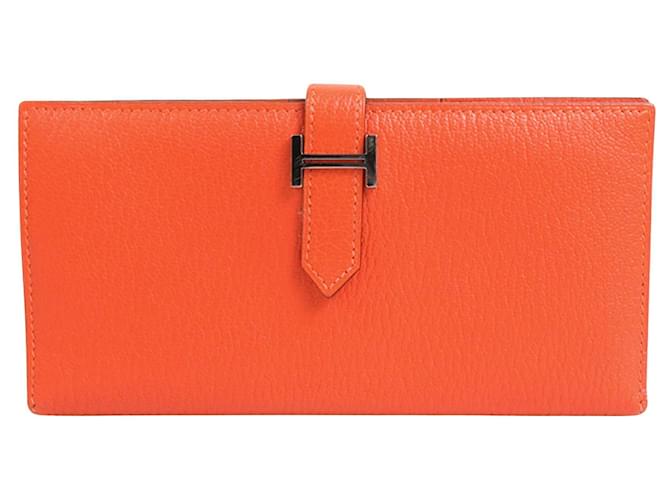 Béarn Hermès Bearn Orange Leather  ref.1024594