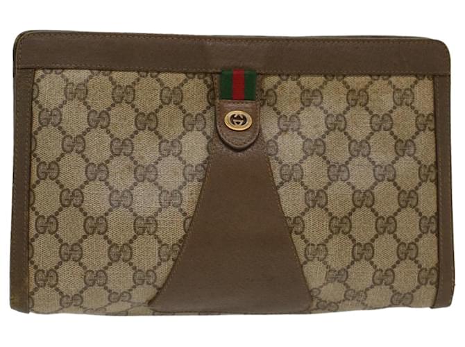 GUCCI GG Canvas Web Sherry Line Clutch Bag Beige Red 5601012 Auth ep1196  ref.1024889