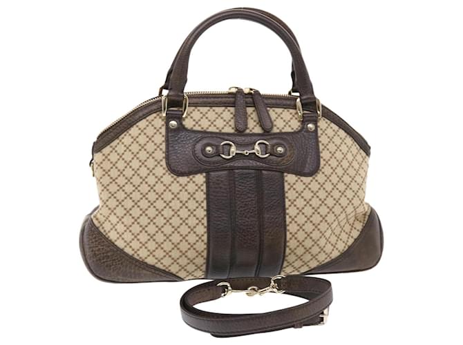 GUCCI Diamante Hand Bag Canvas Leather 2way Brown Beige 247286 Auth tb817 Cloth  ref.1024890