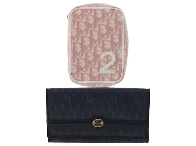 Christian Dior Trotter Wallet Pouch PVC Leather 2Set Pink White Navy Auth bs7051 Navy blue  ref.1024893