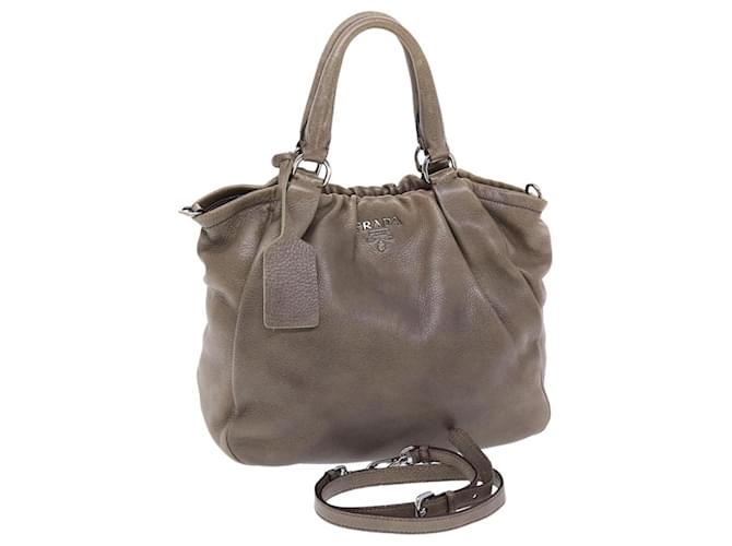 PRADA Hand Bag Leather 2way Brown Auth bs7151  ref.1024894