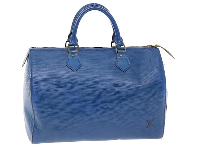 Louis Vuitton Epi Speedy 30 Bolsa de Mão Azul Toledo M43005 Autenticação de LV 49660 Couro  ref.1024902