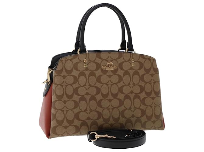 Coach Signature Hand Bag Canvas PVC Leather 2way Beige Auth 49385  ref.1024904