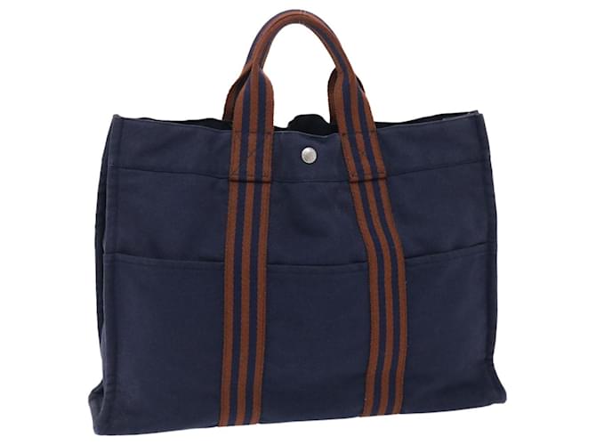 Hermès HERMES Fourre Tout MM Hand Bag Canvas Navy Auth tb809 Navy blue Cloth  ref.1024932