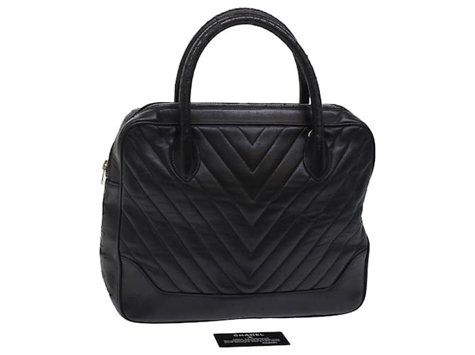CHANEL V Stitch Hand Bag Leather Black CC Auth bs7027  ref.1024956