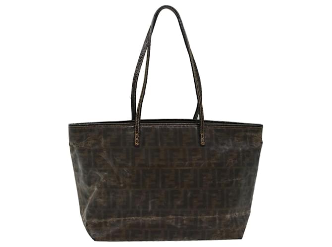 FENDI Zucca Canvas Tote Bag Beschichtetes Canvas Braun Schwarz Auth hk766 Leinwand  ref.1024966