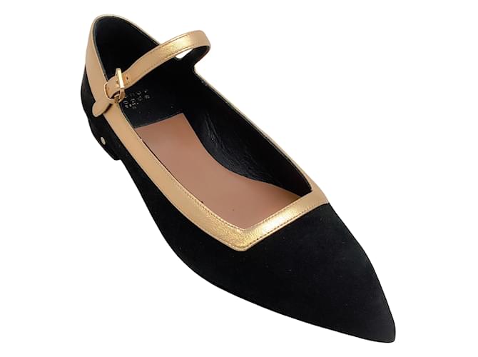 Laurence Dacade Chaussures plates Carmela Mary Jane en daim noir avec bordure dorée Suede  ref.1025246