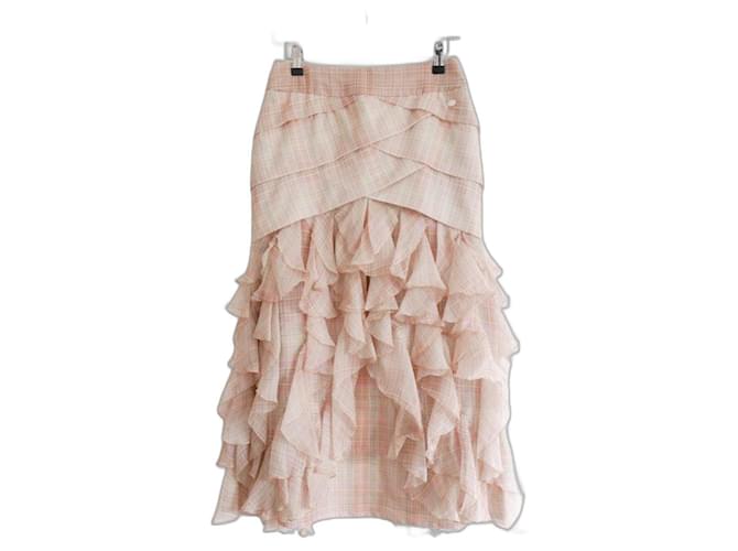 Chanel SS18 Ruffled Organza Maxi Skirt Pink Silk  ref.1025251