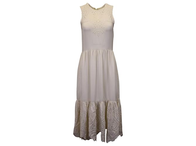Ulla Johnson Oona Eyelet-Embroidered Midi Dress in Beige Silk  ref.1025259