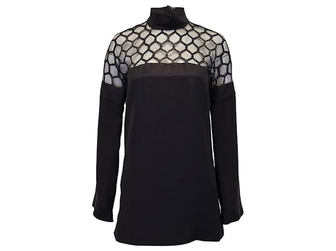 Gucci Honeycomb Mesh Panelled Top in Black Silk  ref.1025277