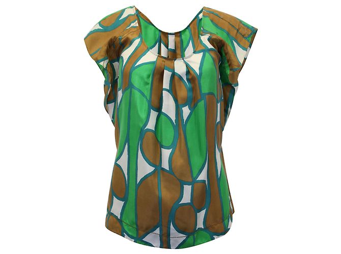 Camicetta girocollo stampata Diane Von Furstenberg in seta verde