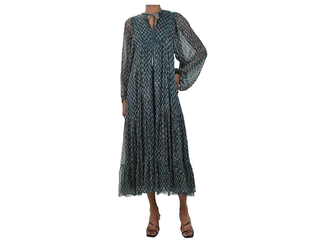 Autre Marque Green floral printed metallic thread dress - size UK 6 Viscose  ref.1025467