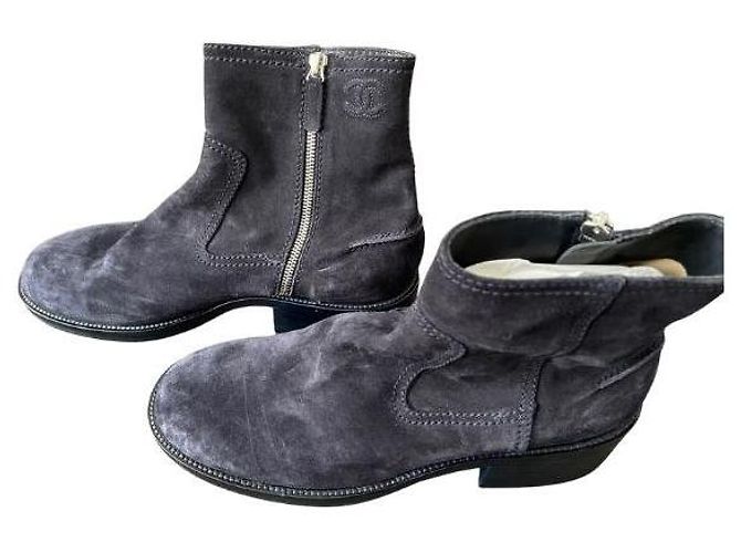 Chanel Men's Suede Boots Navy Blue Brown