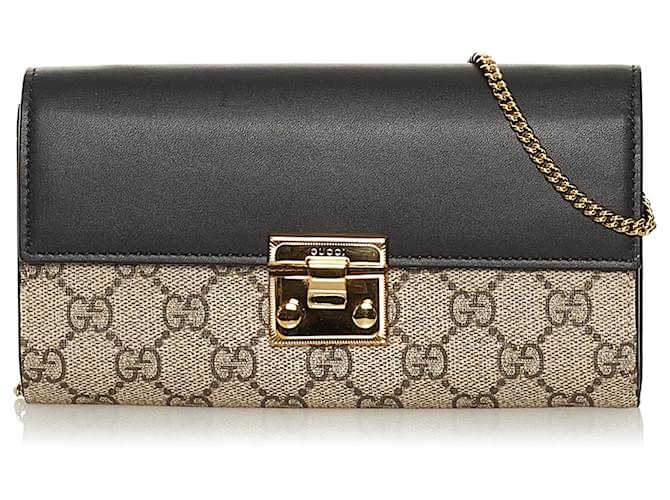 【GUCCI】GG SUPREME PADLOCK WALLET GUCCI GG Supreme Monogram Padlock Card Case Wallet Beige