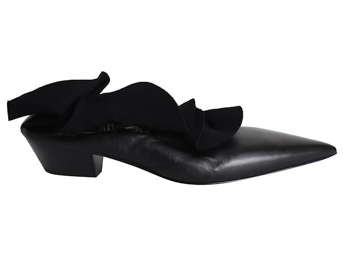 Zapatos de tacón con punta en punta y detalle de volantes de Jil Sander en piel de becerro negra Negro Cuero  ref.1025591