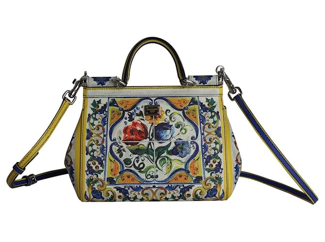 Dolce & Gabbana Sicily Mittelgroße Handtasche mit Majolika-Print aus mehrfarbigem Leder Mehrfarben  ref.1025602