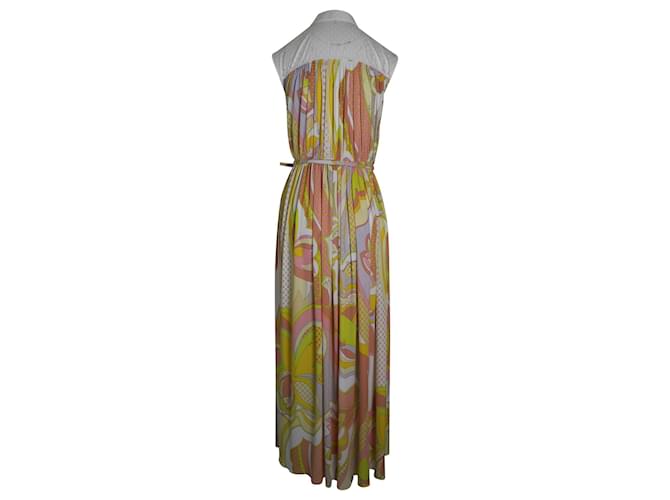 Emilio Pucci Printed Belted Gathered Maxi Dress in Multicolor Cotton Multiple colors  ref.1025607