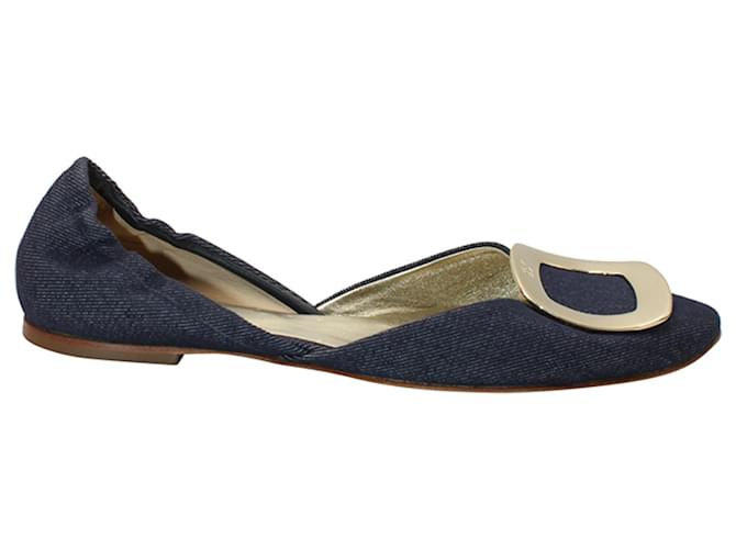 Zapatos planos Roger Vivier con hebilla Chip D'orsay en denim azul marino Juan  ref.1025614