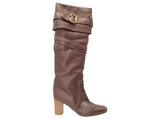 Chloé Chloe Paddington Knee Boots in Brown Leather  ref.1025615