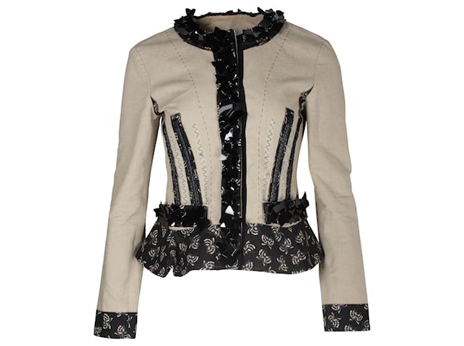 Bottega Veneta Embellished Printed Jacket in Beige Cotton  ref.1025618