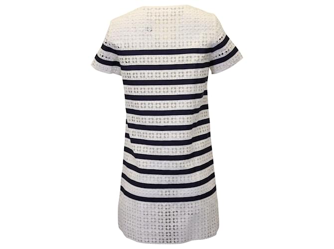 Sacai Luck Striped Eyelet Dress in White Cotton Polyester  ref.1025622