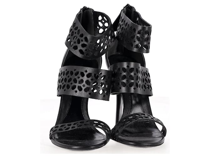 Alexander McQueen Triple-Band Laser-Cut Sandals in Black Leather  ref.1025634
