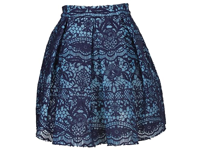 Maje Pleated Guipure Lace And Mesh Mini Skirt in Blue Polyester  ref.1025644