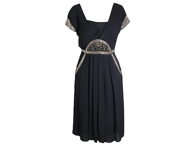Temperley London Layered Embellished Waist Mini Dress in Black Rayon Cellulose fibre  ref.1025689