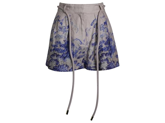 Zimmermann Pantalones cortos luminosos con estampado floral y cintura anudada en lino multicolor  ref.1025698