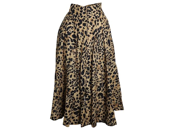 Zimmermann Veneto Leopard-Print Midi Skirt in Multicolor Linen Multiple colors  ref.1025700