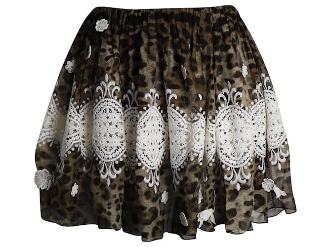 Dolce & Gabbana Mini-jupe en dentelle à imprimé léopard en soie multicolore  ref.1025701