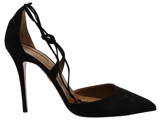 Zapatos de tacón con punta cruzada Aquazzura Matilde en ante negro Suecia  ref.1025702
