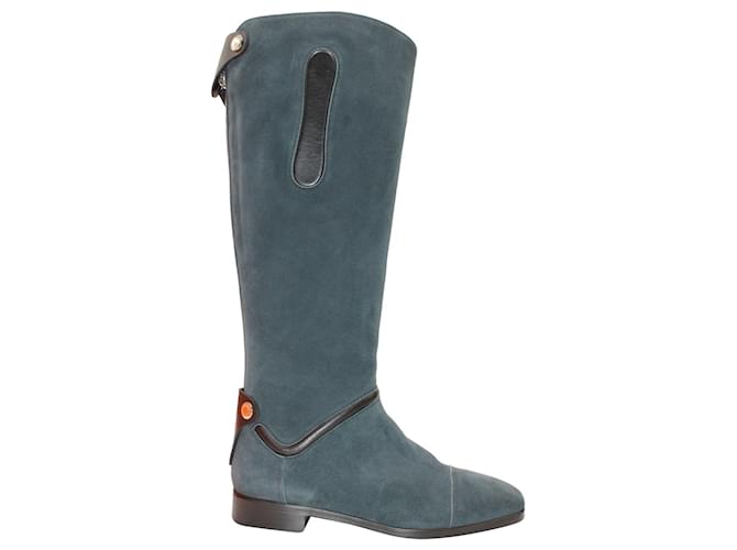 Hermès Hermes Knee-Length Boots in Blue Suede  ref.1025708