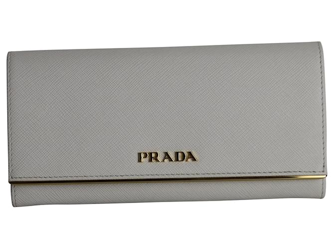 Prada Continental Long Wallet in White Saffiano Leather  ref.1025710