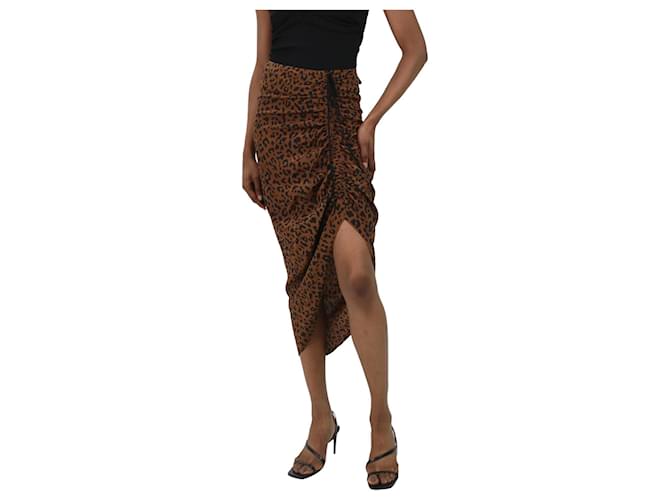 Diane Von Furstenberg Brown ruched leopard print skirt - size US 2 Silk  ref.1025733