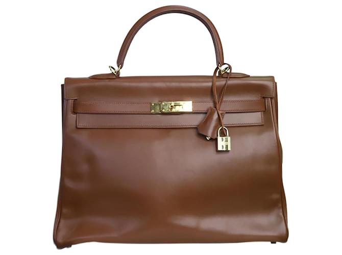 Hermes pre-owned brown 2002 Kelly 35 Boxcalf leather top handle bag