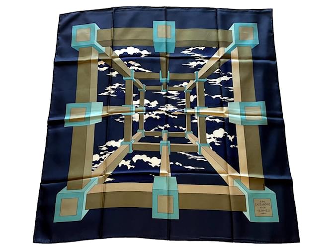 Hermès “Perspective” scarf Navy blue Silk  ref.1025789