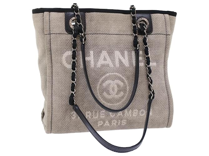 CHANEL Deauville Shoulder Bag Canvas Gray CC Auth bs6939 Grey